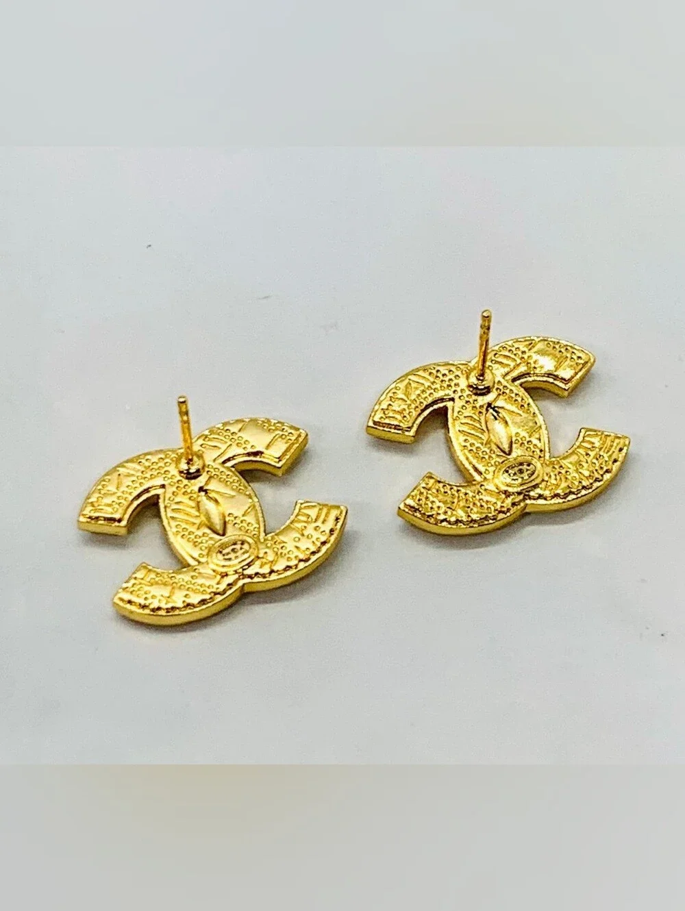 Authentic Chanel 24A Gold Plated Glitter Resin CC Stud Earrings